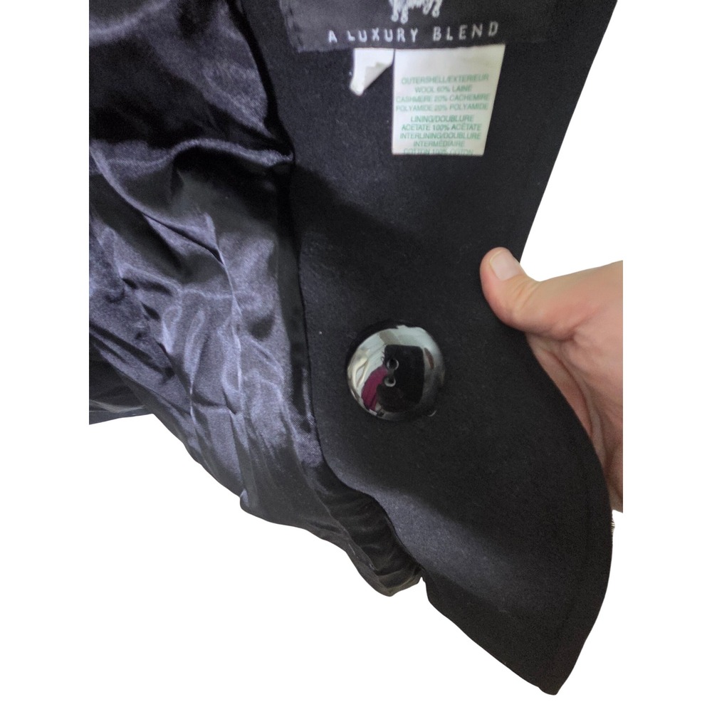 Martoni Black Wool Cashmere‎ Blend Hooded Fur Trim Long Overcoat Coat Size 10 - Picture 10 of 11